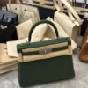 Handmade Hermes Kelly 25CM 2Q Vert English Swift Leather Silver Hardware
