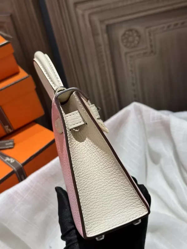 Taiwan Hermes Chevre Leather Mini Kelly 19CM 3Q Rose Sakura / I2 Nata Silver Hardware