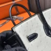 Hermes White & Black Ostrich Birkin 25CM Clover Stamp Brush Silver Hardware