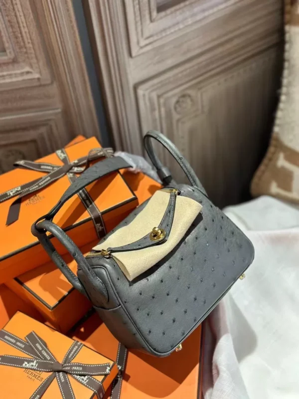 Canada Toronto Hermes Ostrich Leather Mini Lindy 20CM 88 Graphite Gold Hardwre