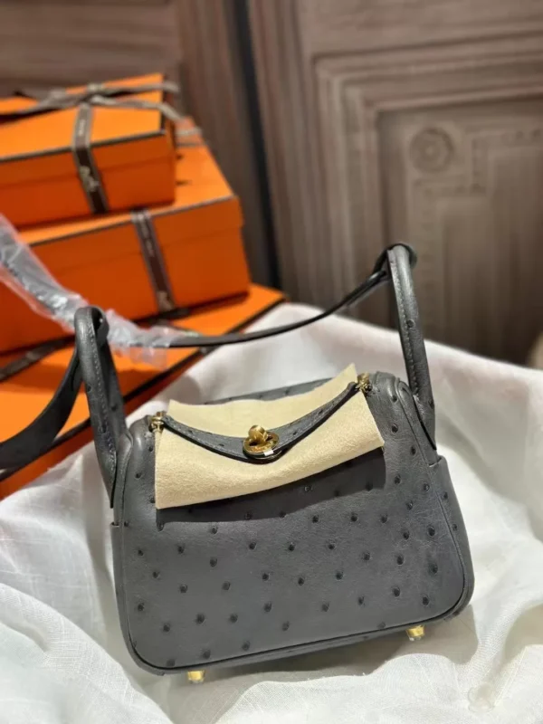 Canada Toronto Hermes Ostrich Leather Mini Lindy 20CM 88 Graphite Gold Hardwre