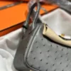Canada Toronto Hermes Ostrich Leather Mini Lindy 20CM 88 Graphite Gold Hardwre