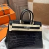 Hermes Matte Crocodile Birkin 25CM Sellier 89 Noir Silver Hardware