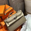 Handmade Hermes Ostrich Leather Kelly Pochette 22CM Dark Coffee Gold Hardware