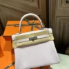 Full Handmade Hermes Swift Leather Kelly 25CM 09 Mauve Pale Silver Hardware