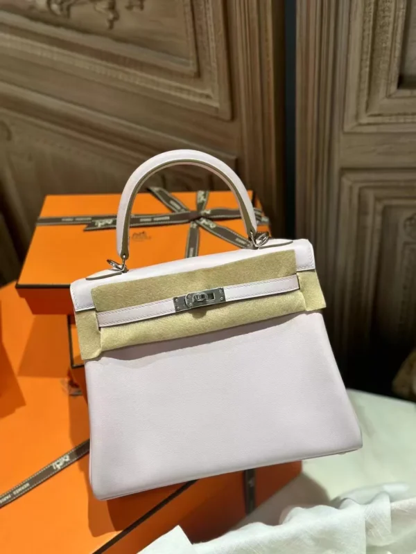 Full Handmade Hermes Swift Leather Kelly 25CM 09 Mauve Pale Silver Hardware
