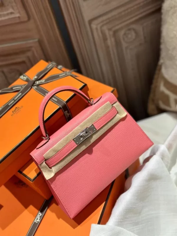 USA Los Angeles Hermes Mini Kelly 19CM K4 Rose D’ete Chevre Leather Silver Hardware