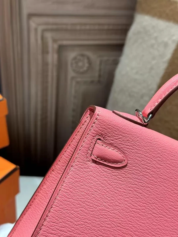 USA Los Angeles Hermes Mini Kelly 19CM K4 Rose D’ete Chevre Leather Silver Hardware