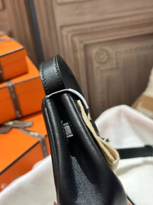 Handmade Hermes 89 Noir Swift Leather Kelly Moove Waist Bag Silver Hardware
