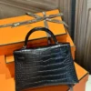 Hermes Mini Kelly 19CM 89 Noir Matte Crocodile Silver Hardware