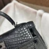 Hermes Mini Kelly 19CM 89 Noir Matte Crocodile Silver Hardware