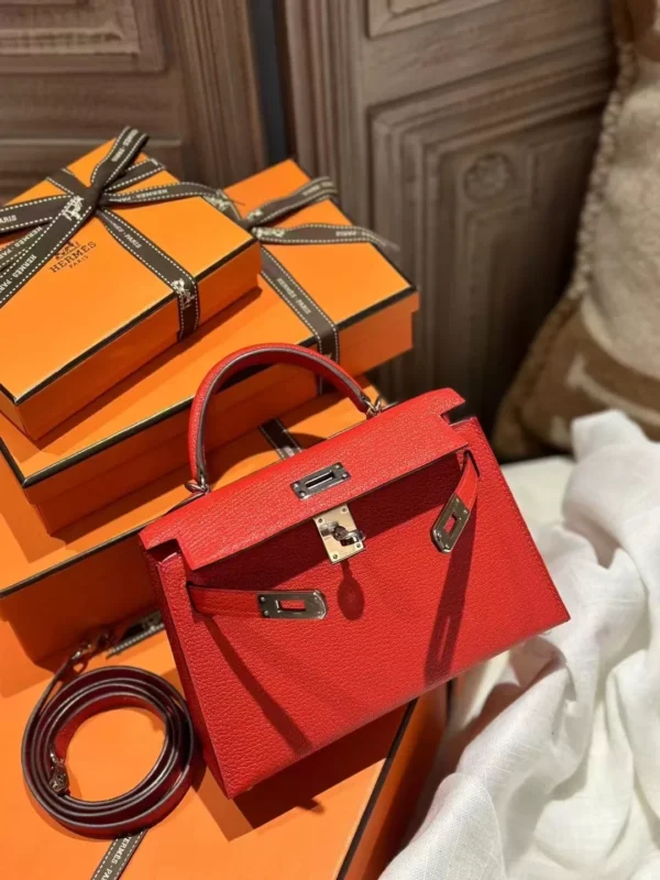 Handmade Mini Kelly 19CM S3 Rouge De Coeur / K4 Rose D’ete Chevre Leather Silver Hardware