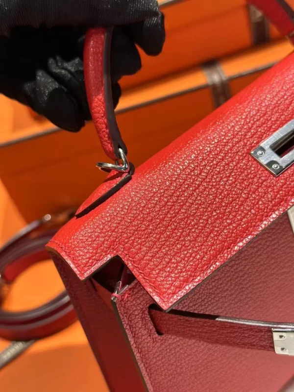 Handmade Mini Kelly 19CM S3 Rouge De Coeur / K4 Rose D’ete Chevre Leather Silver Hardware