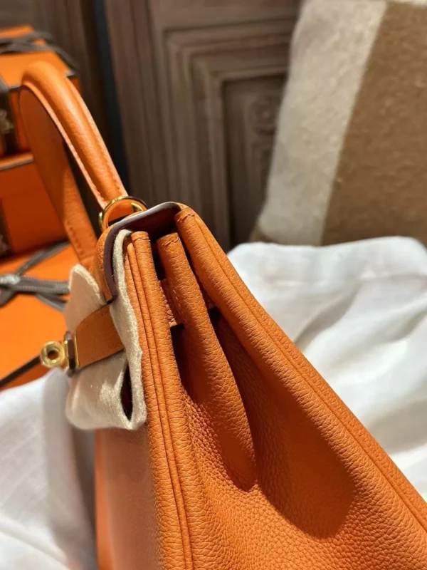 Full Handmade Togo Leather Kelly 28CM 93 Orange Gold Hardware