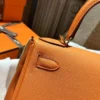 Full Handmade Togo Leather Kelly 28CM 93 Orange Gold Hardware
