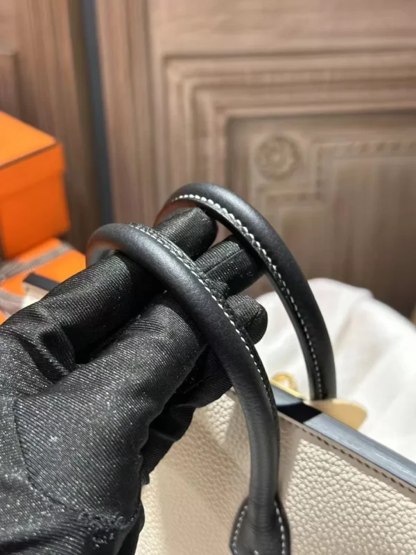 Qatar Doha White & Black Panda Birkin 25CM Togo Leather Brush Gold Hardware