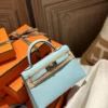Full Handmade Mini Kelly 19CM U2 Zephyr Blue Chevre Leather Silver Hardware