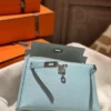 Full Handmade Mini Kelly 19CM U2 Zephyr Blue Chevre Leather Silver Hardware