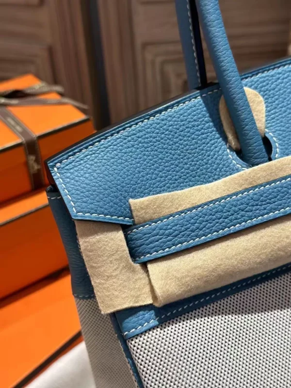 Hermes Birkin 30CM Blue Jean Togo Leather / Canvas Silver Hardware
