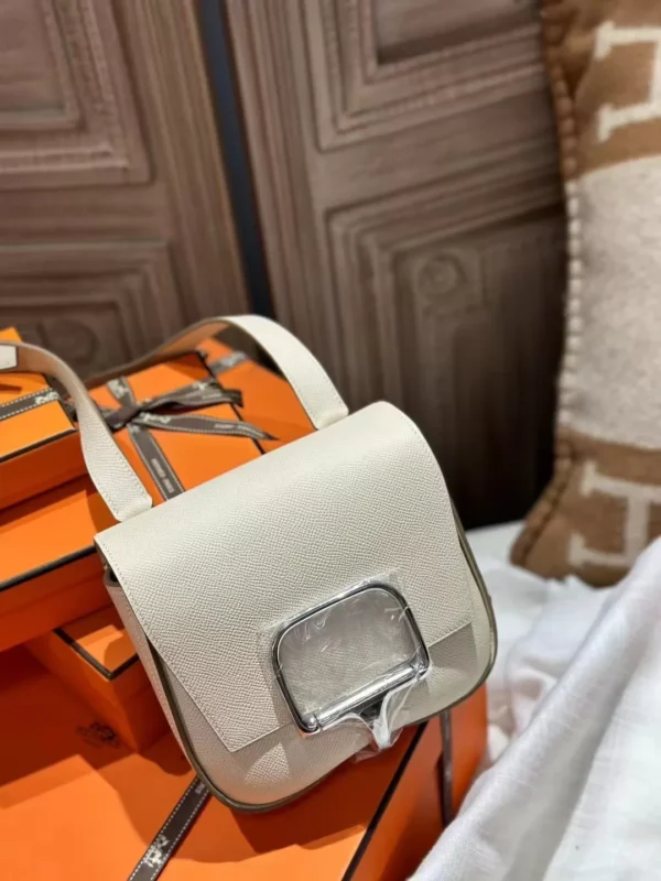 New Arrival Hermes Epsom Leather Della Mini 19CM 10 Craie Silver Hardware