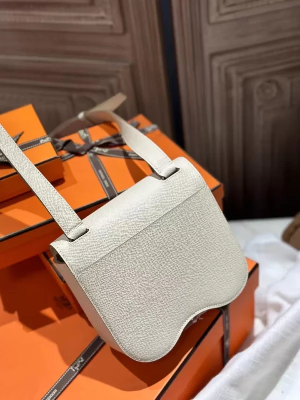 New Arrival Hermes Epsom Leather Della Mini 19CM 10 Craie Silver Hardware
