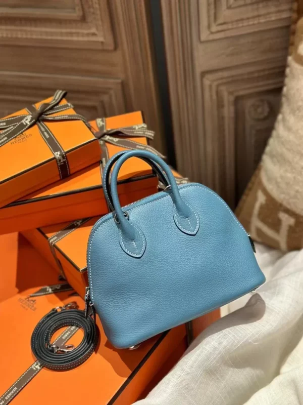 Handmade Hermes Bolide Mini 18CM Evercolor D2 Blue Jean Silver Hardware