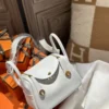Full Handmade Hermes 01 Blanc TC Leather Mini Lindy 20CM Gold Hardware