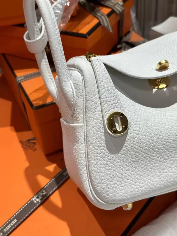 Full Handmade Hermes 01 Blanc TC Leather Mini Lindy 20CM Gold Hardware
