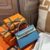 Hong Kong Hermes D2 Blue Jean Mini Kelly 19CM Epsom Leather Silver Hardware