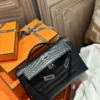 Full Handmade Hermes 89 Noir Kelly Pochette 22CM Matte Crocodile Silver Hardware