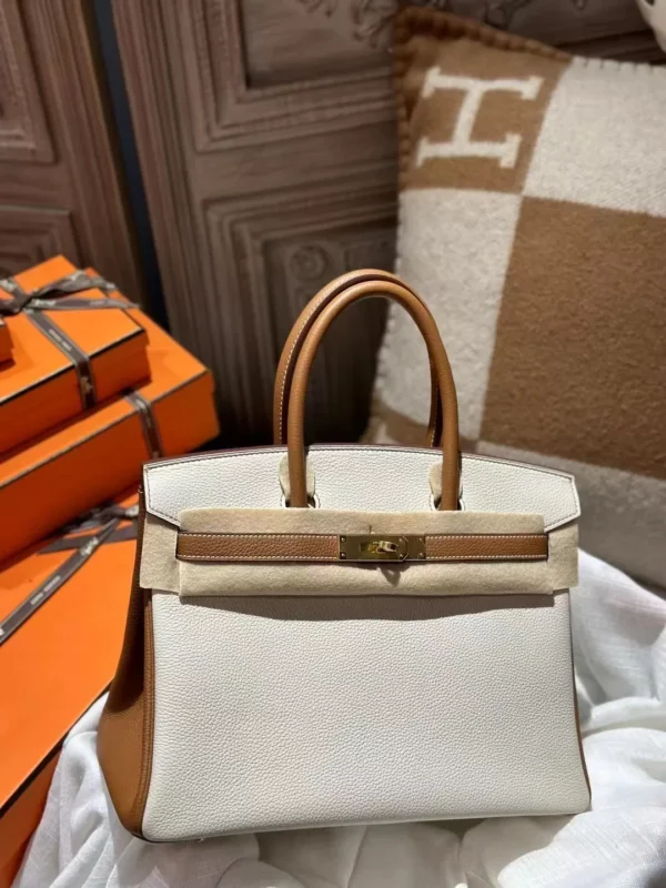 Handmade Hermes 10 Craie / 37 Gold Togo Leather Birkin 30CM Gold Hardware