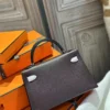 Handmade Hermes 0G Rouge Sellier/ 09 Mauve Pale/ 89 Noir Epsom Mini Kelly 19CM Silver Hardware