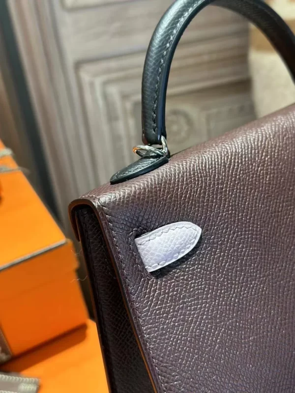 Handmade Hermes 0G Rouge Sellier/ 09 Mauve Pale/ 89 Noir Epsom Mini Kelly 19CM Silver Hardware