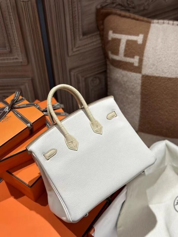 New Hermes Birkin Touch 25CM Togo 0T Mushroom/ Matte Crocodile Y1 Vanille Silver Hardware