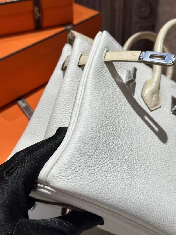 New Hermes Birkin Touch 25CM Togo 0T Mushroom/ Matte Crocodile Y1 Vanille Silver Hardware