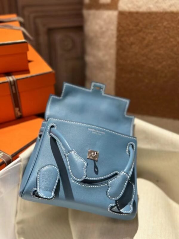 Taiwan Hermes Kelly Doll 16CM Swift Leather Blue Jean Silver Hardware