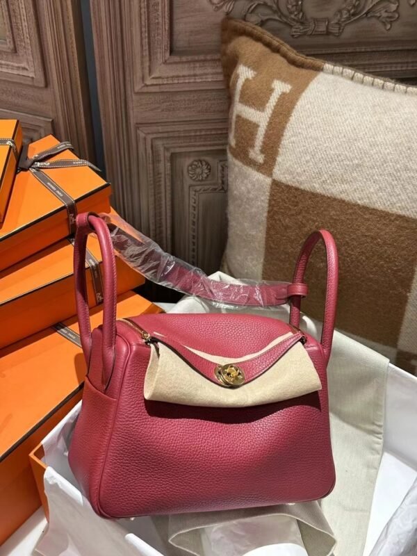 USA New York Hermes Lindy 26CM TC Leather K1 Rouge Grenate Gold Hardware