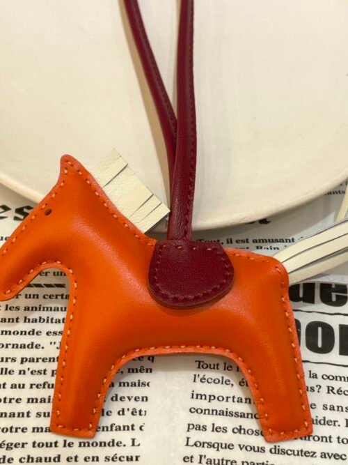 Full Handmade 187 Factory Rodeo Bag Charms 191 Feu Orange / Craie Lambskin