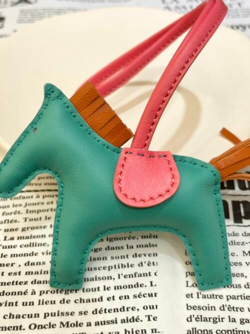 Handmade 187 Factory Rodeo Bag Charms Lambskin Vert Verone / Orange