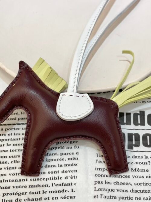 Full Handmade 187 Factory Bordeaux / Jaune Bourgeon Lambskin Rodeo Bag Charms No.140