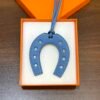 Korea Seoul 187 Factory Blue Azteque Swift Leather Paddock Horseshoe Charm