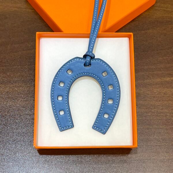 Korea Seoul 187 Factory Blue Azteque Swift Leather Paddock Horseshoe Charm