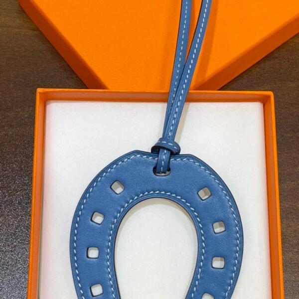 Korea Seoul 187 Factory Blue Azteque Swift Leather Paddock Horseshoe Charm