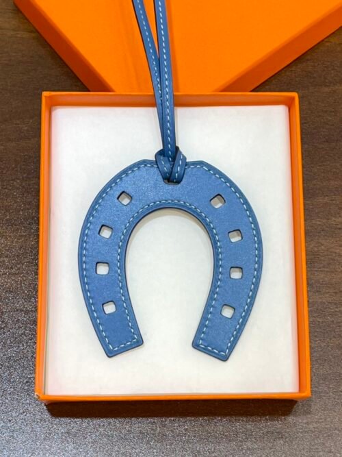 Korea Seoul 187 Factory Blue Azteque Swift Leather Paddock Horseshoe Charm