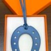 Korea Seoul 187 Factory Blue Azteque Swift Leather Paddock Horseshoe Charm
