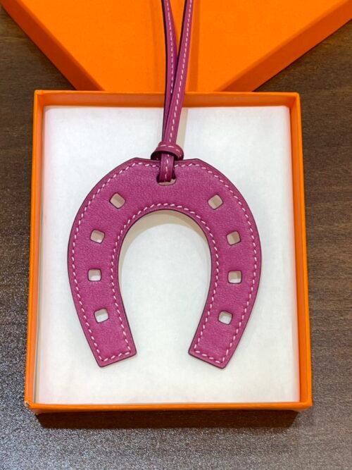 187 Factory Bag Charm Fuschia Swift Leather Paddock Horseshoe Charm