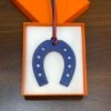 UK London 187 Factory Swift Leather Paddock Horseshoe Charm Rouge Casaque / Blue Electric No.871