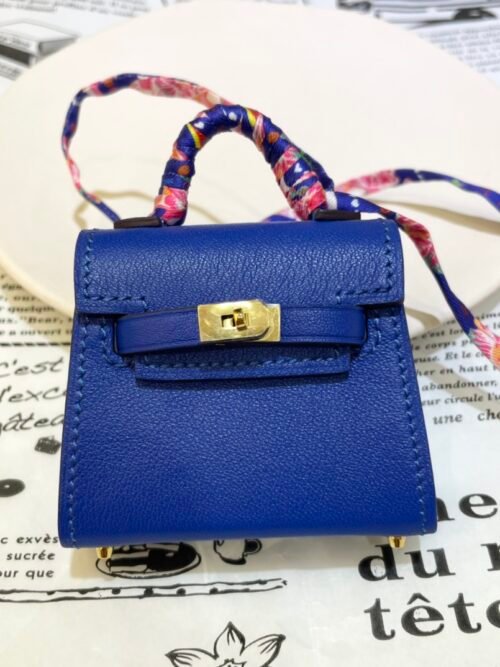Full Handmade 187 Factory Tadelakt Leather Kelly Twilly Charm Blue Electric Gold Hardware