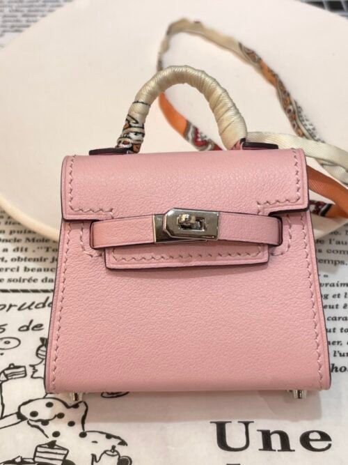 Hong Kong 187 Factory Kelly Twilly Charm Rose Sakura Tadelakt Leather Silver Hardware