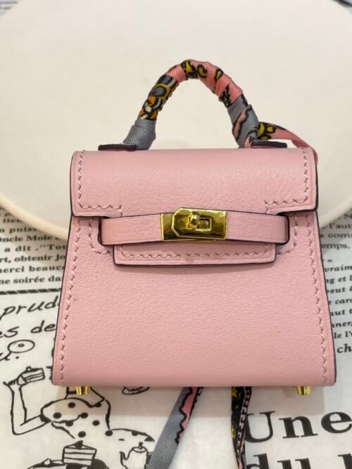 187 Factory Bag Charm Images Rose Sakura Tadelakt Leather Kelly Twilly Charm Gold Hardware